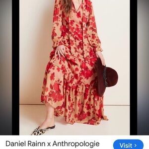 Anthropologie Red Floral Tiered Maxi Dress on Tan